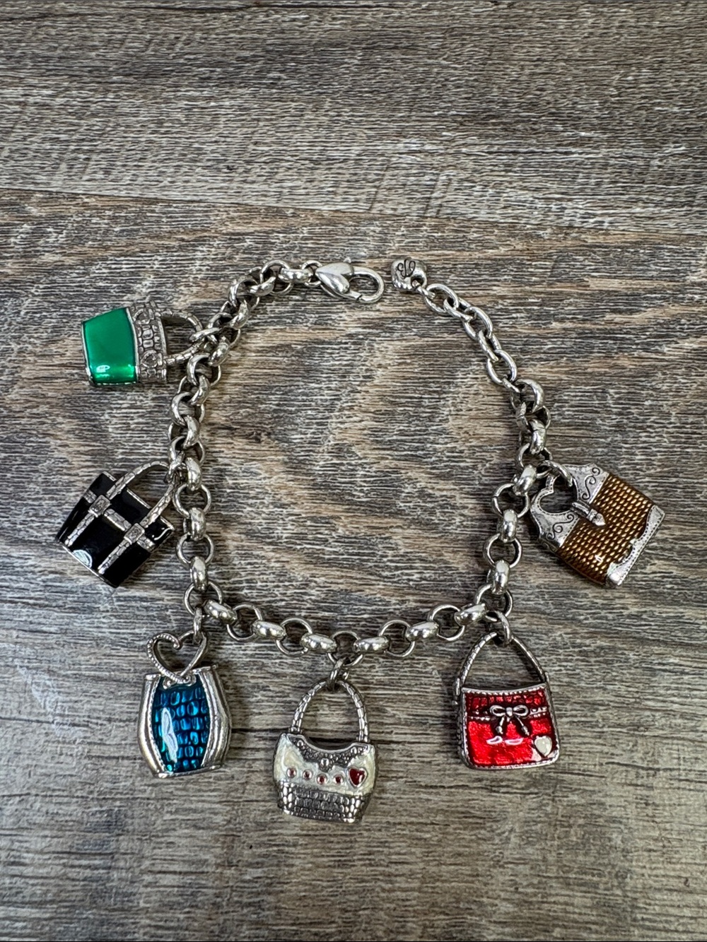 Brighton Purse Charm Bracelet Silver Tone Handbag Charms